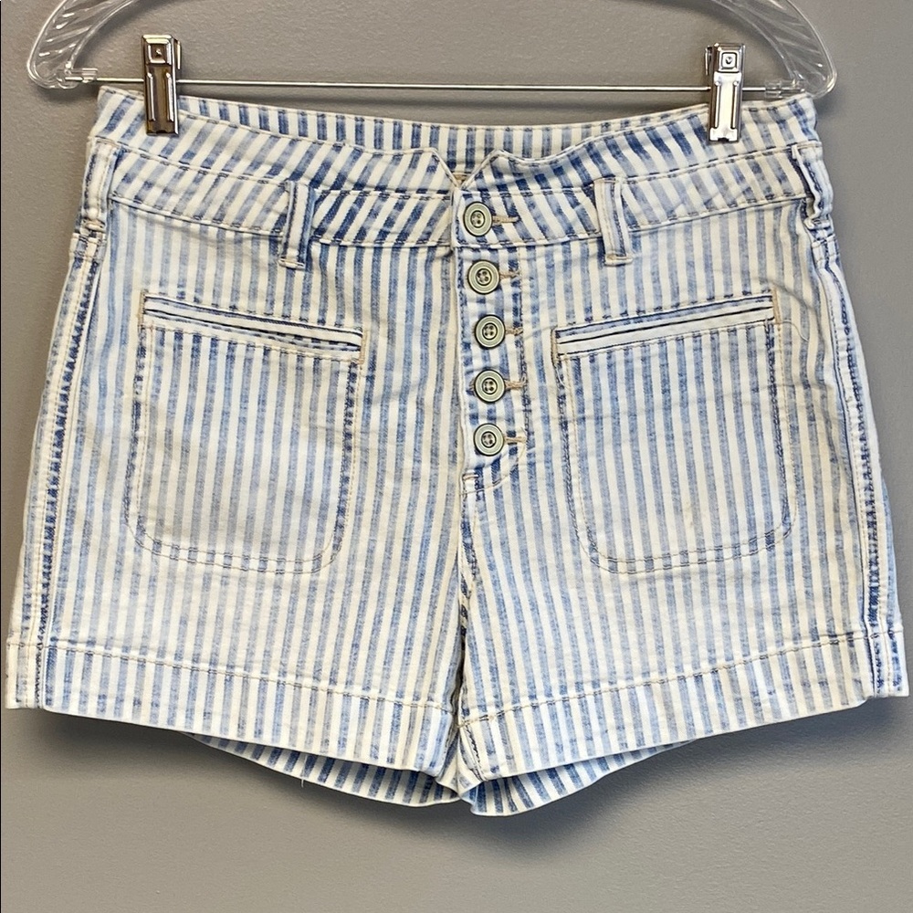 Pilcro and the Letterpress Blue and White High Waist Striped Shorts